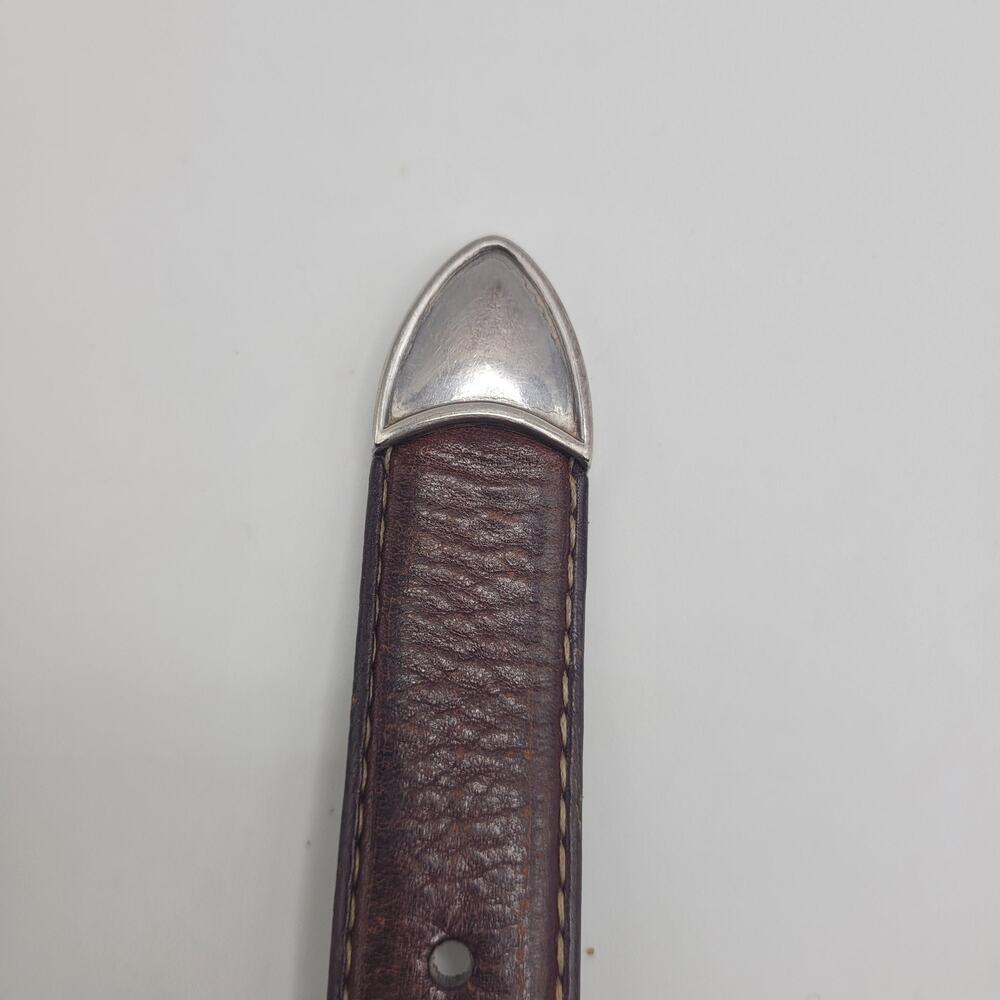 Fossil Belt 38 Brown Italian Leather Western Concho Silver Buckle Cowboy Rodeo - Picture 5 of 8